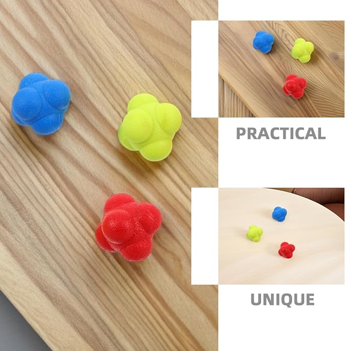 6Pcs Hexagonal Reaction Balls Set for Hand-Eye Coordination Training, 5.5Cm Elastic Reflex Agility Balls in Red, Yellow, Blue for and Adults Sports Reaction Speed Training