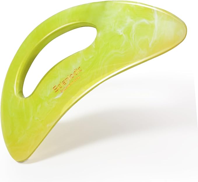 Scienlodic Gua Sha Massage Tool with Handle (Resin) Larger Guasha Body Scraping Tool for Back Legs Neck Massage, Lymphatic Drainage, Cellulite Remove - Large Yellow-Green