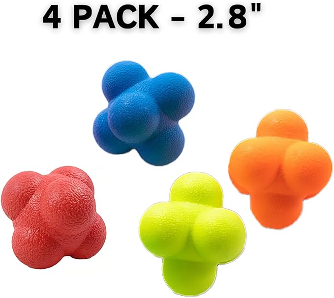 Reaction Balls 4 Pack, 2.8 Inch - Baseball Handball Reflex Training Equipment, Hand-Eye Coordination, Speed Reflex Trainer for Agility Games and Garden Family Gatherings
