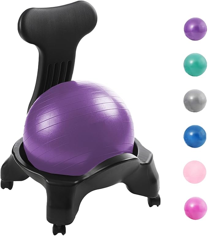 CMYUN Yoga Ball Chair Ergonomic Chair with Replaceable Balls, Stability Yoga Ball Chair for Office Home Classroom, Exercise Ball Seat with Wheels & Back Support (Color : Purple)
