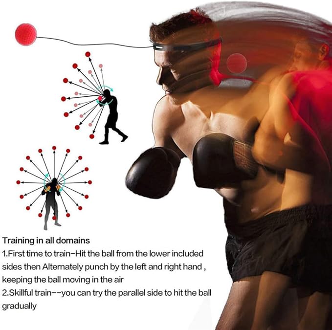 Keenso Boxing Reflex Ball, Boxing Training 4-Piece Set, Head-Mounted Adjustable PU Foam Rubber Balls for Reaction Training, Home Gym, Martial Arts, Kids Adults