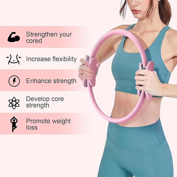 Pilates Ring 15 Inch Magic Circle Ring, Dual Padded Handles Pilates Rings Circle, Adjustable Yoga Ring