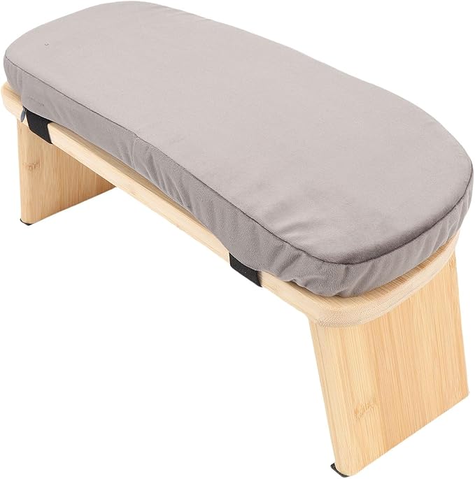Wooden Meditation Bench, Yoga Meditation Bench, Folding Bamboo Stool with Cushion, Prayer Chair, for Home Yoga Practice (Grey)