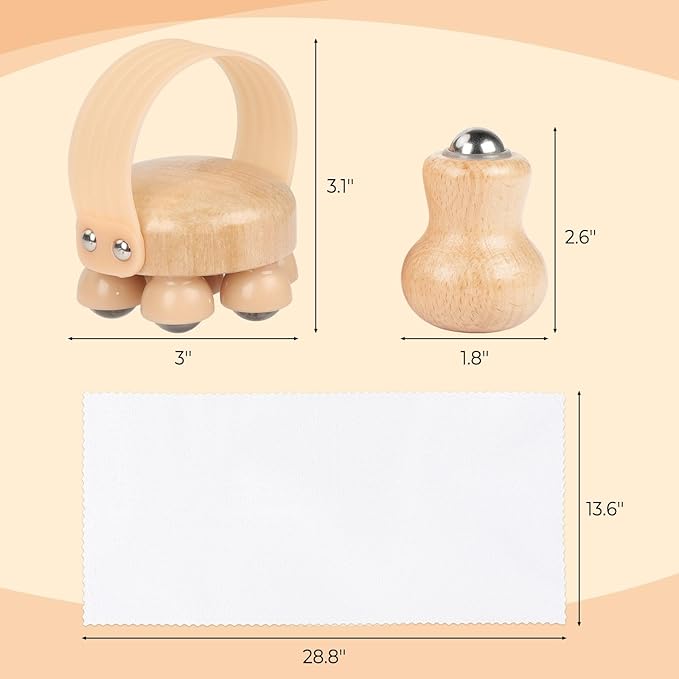 2 Pack Wooden Handheld Lymphatic Massager with Multi Ball and Finger Ball Rollers, Featuring Smooth 304 Stainless Steel Balls for Body Contouring, Cellulite, Circulation and Muscle Relief