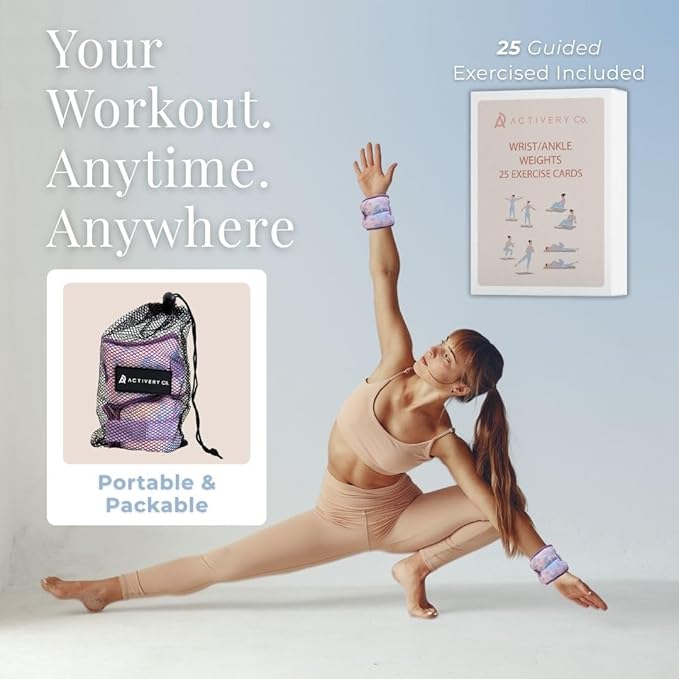 Wrist & Ankle Weights for Women, Ideal for Fitness Workout, Gym, Pilates, Dance, or Yoga, Includes Exercise Guide & Mesh Travel Bag, 1 Pair, 1 Lb Each, Pink Zebra Print