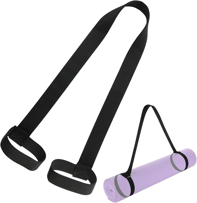 Cosmos Yoga Pilates Mat Strap - Looped Sling/Harness/Carrier Strap with Stretching Band Loops for Pilates, Exercises & Aerobics Mat Carrying - Soft & Durable Cotton, Black
