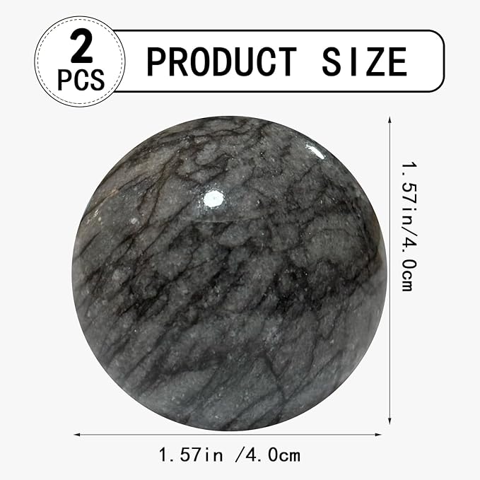 Hand Therapy Balls for Stress Relief,Baoding Balls for Women & Men,Marble Chinese Massage Ball Set for Hand Exercise,Arthritis,Brain Stress Relief,2 Pack with Storage Bag (1.57inch Dark Grey)