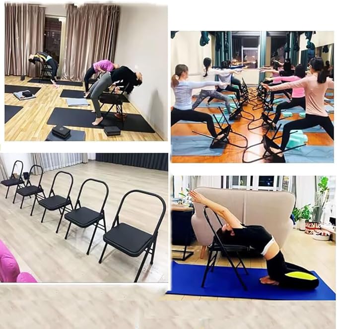 Yoga Auxiliary Chair Pilates Backless Yoga Chair Iyengar Auxiliary Chair with Non-Slip Feet Covers Professional Strength Training Chair,Black-45 * 42 * 80cm