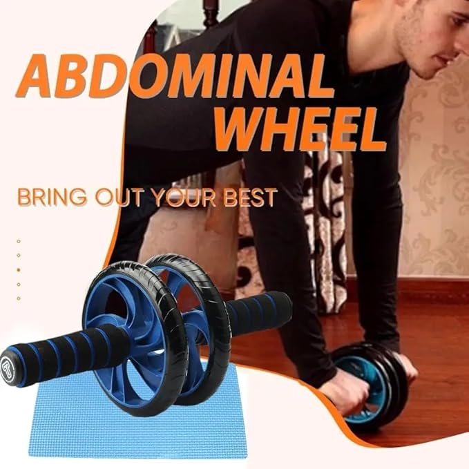 Abdominal Roller Wheels Ab Trainer with Knee Pad Core Workout Exercise Muscle Fitness Equipment Men Women for Home Office Gym Outdoors (Blue And Black)