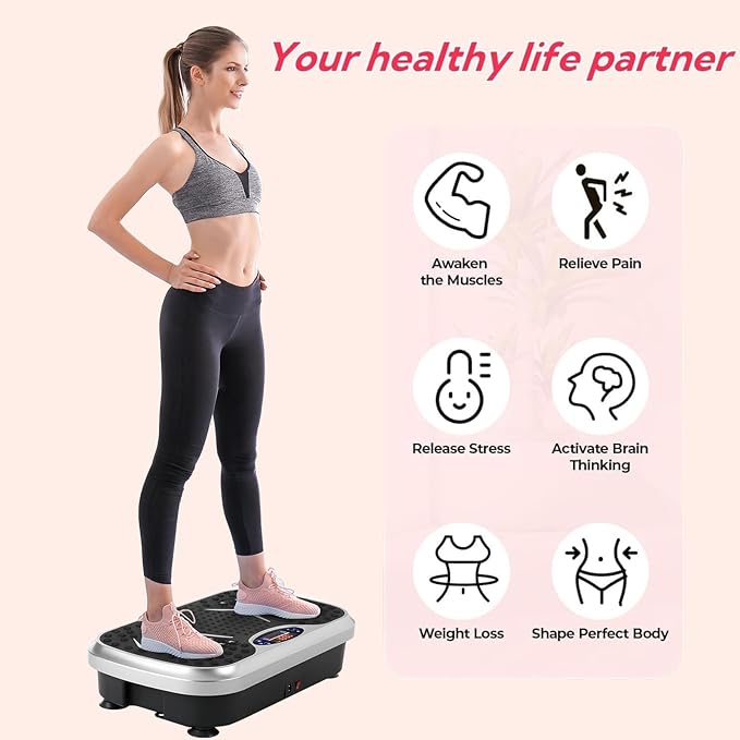 TLSUNNY Vibration Plate,3D Shake Board,Power Workout Platform,Full Body Shaping,Weight-Loss Exercise Machine for Lymphatic Drainage,W/2 Resistance Bands, Acupressure Foot Pedal&Remote Control