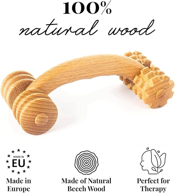 tuuli Accessories Back Massage Muscle Roller Tool Massager for Neck Shoulder Arms Legs Body Wooden 7 x 3 inches