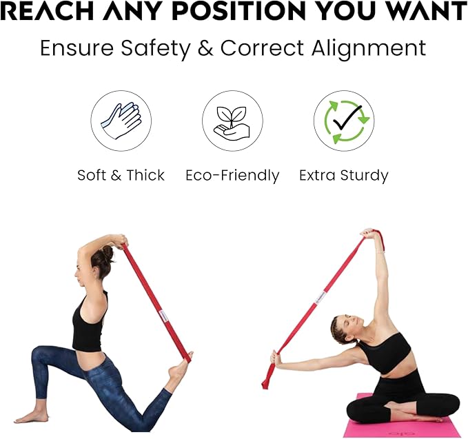 Yoga Strap - Adjustable D-Ring Buckle Yoga Belt for Pilates, Gym Workouts, and Physical Therapy | Improves Sitting Posture for Women & Men