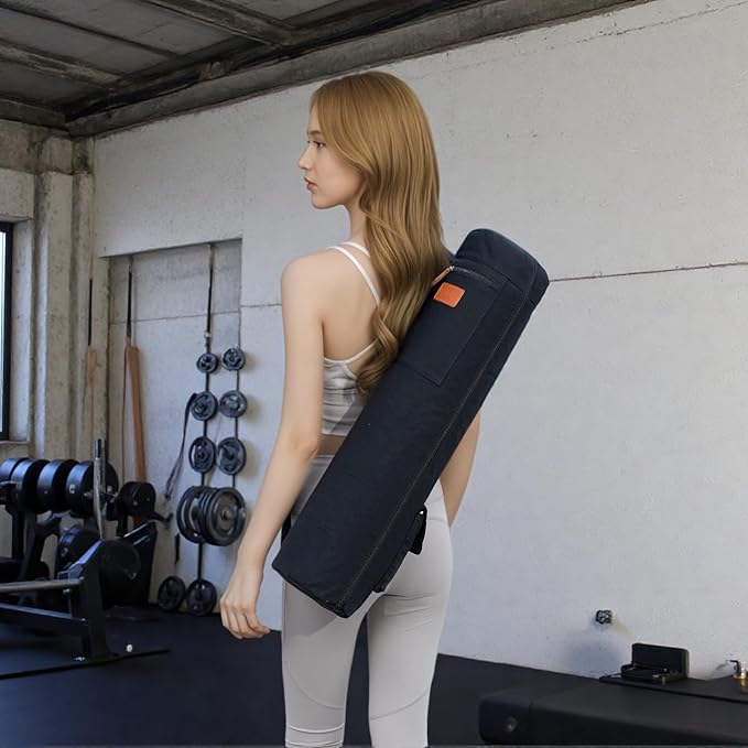 Canvas Yoga Mat Bag with Adjustable Strap & Pockets, Full-Zip Travel Gym Tote for Women & Men, Fits 1/4" & 1/3" Thick Mats, Lightweight Carrier for Yoga, Studio, Workout, Outdoor Use