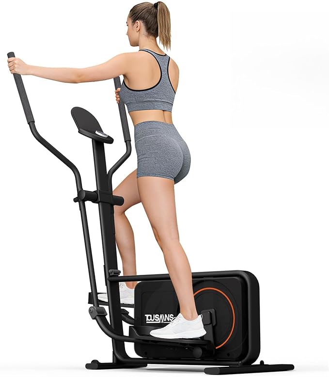 Compact Elliptical Machine with 18IN Stride, Elliptical Exercise Machine for Home 32 Level Resistance & Hyper-Quiet Magnetic Driving System, Easy 10-Min Setup, Max 265 LBS