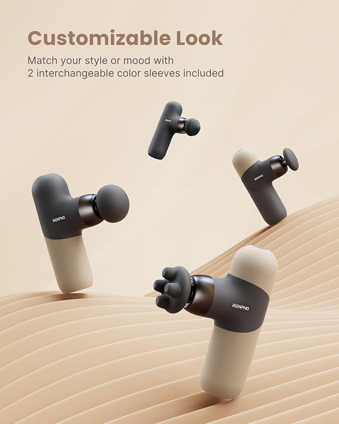 RENPHO Mini Thermal Massage Gun with Heat, Portable Deep Tissue Percussion Massager with 4 Heads for Neck & Back Comfort, Ultra-Quiet Operation for Home, Office & Travel, Includes Compact Carry Case