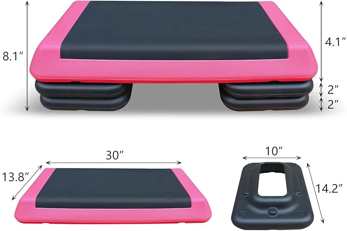 Adjustable Workout Aerobic Stepper in Fitness & Exercise Step Platform Trainer Pink Black with 4 Risers