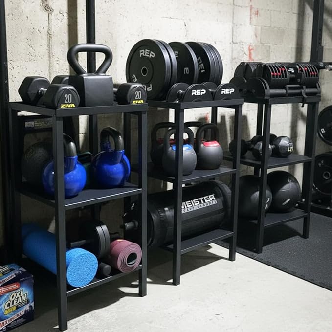 Commercial Heavy Duty Adjustable Dumbbell Stand & Kettlebell Stand, Adjustable Dumbbell Weight Rack, Kettlebell Storage Rack, Weight Rack for Garage/Home Gym/Commercial with Non-Slip Base, Anti-Tip Safety & Space-Saving Design, Weight Capacity 500/600/...