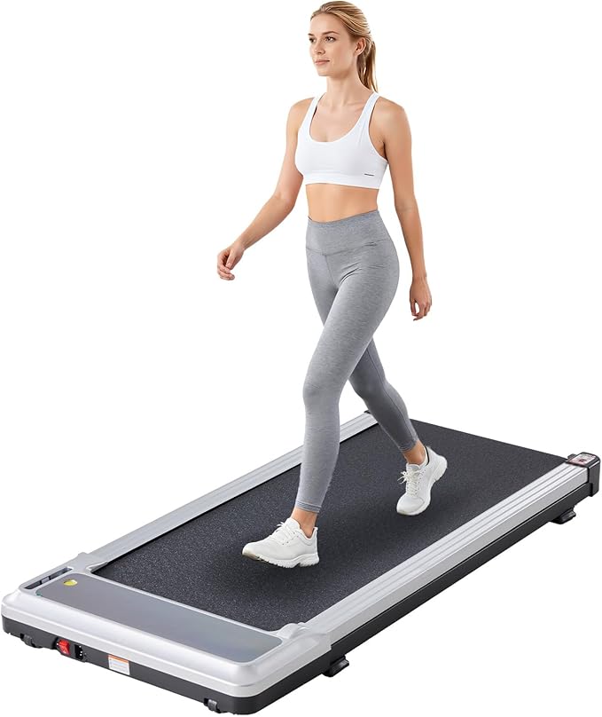 Sweetcrispy Compact Armless Treadmill for Small Spaces, Quiet Under-Desk Walking Pad, Slim & Portable Design for Home Office Workouts, Ideal for Apartments and Work-from-Home Fitness, Light Silver