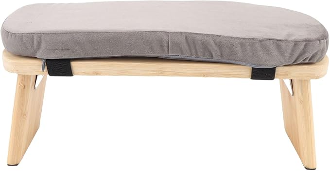 Wooden Meditation Bench, Yoga Meditation Bench, Folding Bamboo Stool with Cushion, Prayer Chair, for Home Yoga Practice (Grey)