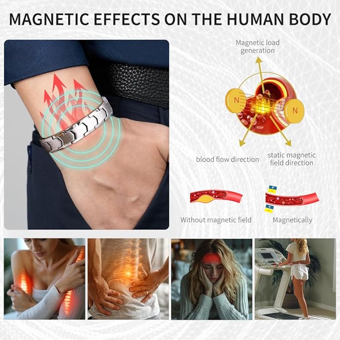 Magnetic Bracelets for Men，Stainless Steel Bracelet Lymphatic Drainage Therapeutic Magnetic Bracelets with Double Row Magnets Jewelry Gift with Adjust Tool