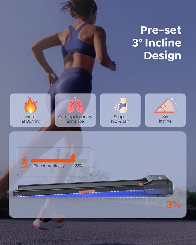 Walking Pad Treadmill with 10% Incline, Under Desk Treadmill, Compact Portable Treadmills for Home Office, 285lbs Capacity, APP/Remote Control, Exercise Anytime, Low-Noise