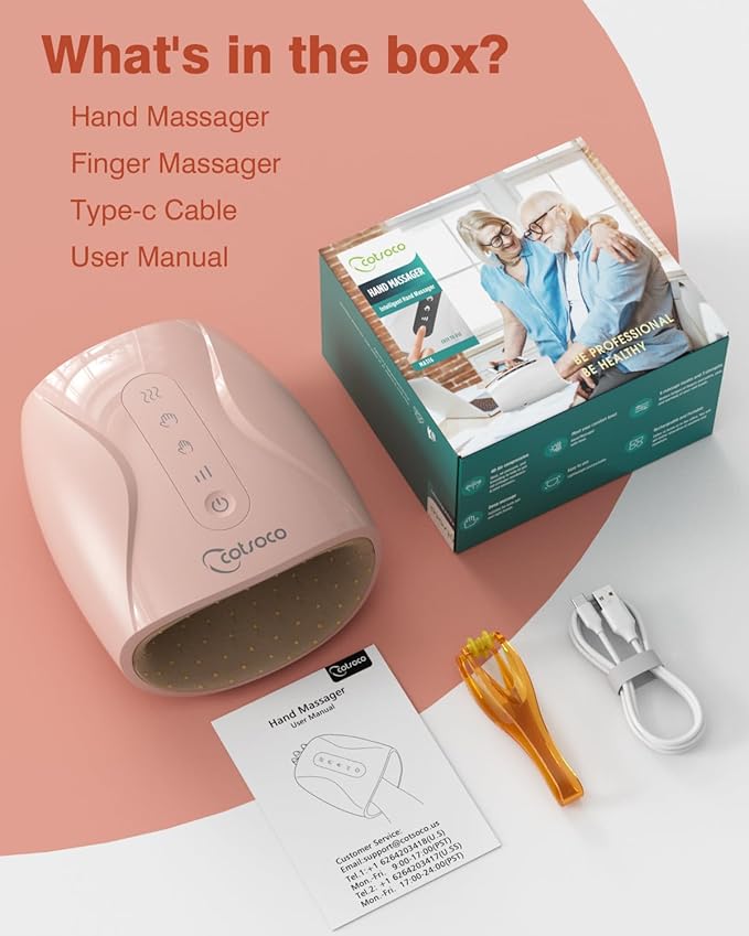 cotsoco Hand Massager, Cordless Electric Hand Massager for Arthritis and Carpal Tunnel, 6 Levels Therapy Massager with Heat and Compression, Birthday Gifts for Women Husband, Gifts for Men Women