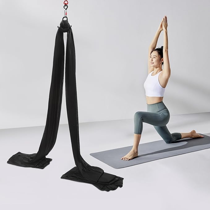 16.4FT 5 m Aerial Yoga Swing Sling Strong Yoga Hammock Kit, Aerial Silks Equipment Set, 440.92 Max Load Capacity, Black