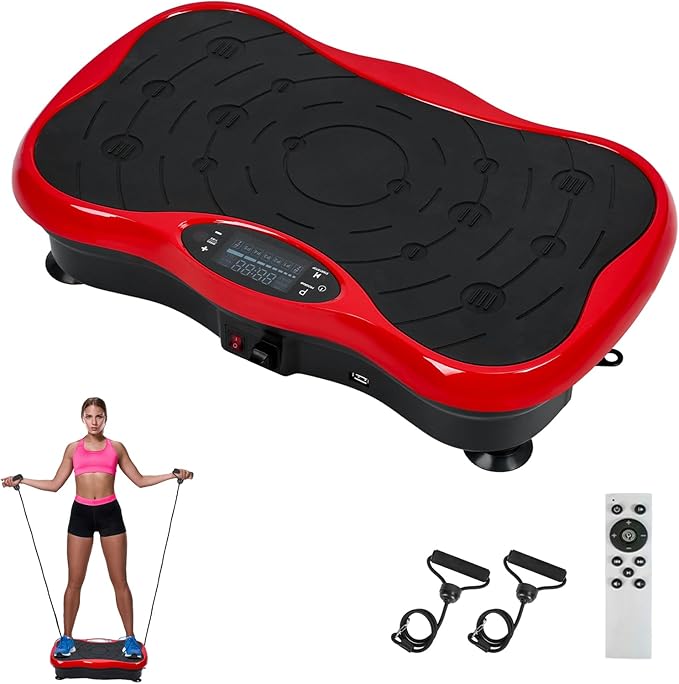 Vibrating Plate for Iymphatic Drainage,Adjustable Speed Full Body Vibration Platform for Weight Loss Home Fitness Shake Exercise Platform with Touch Screen & Resistance Bands Women Men Fitness