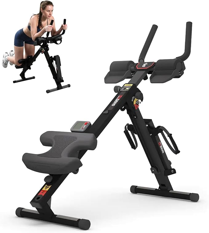 TOUSAINS 3 in 1 Ab Machine, Foldable Rowing Machine & Cable System, Core Trainer for Abdominal Workout, 4-Level Height & 2 Resistance Levels, All-in-One Home Gym Equipment for Weight Loss & Sculpting