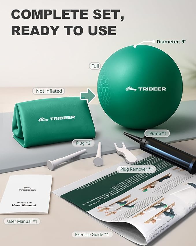 Trideer Exercise Balls Physical Therapy, 9 Inch Pilates Ball Between Knees for Physical Therapy, Mini Exercise Ball - Yoga Ball, Small Workout Balls for Core Strength and Back Support with Guide