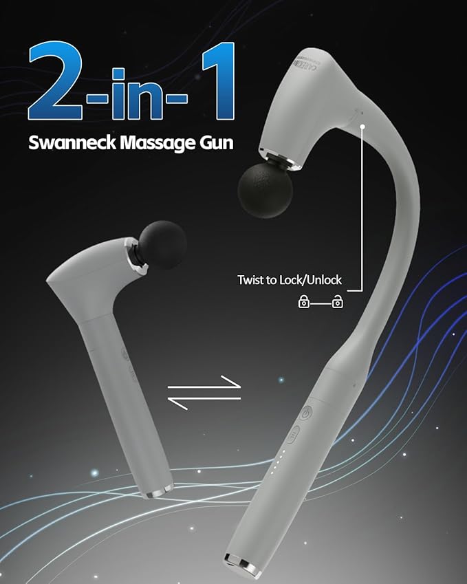 2-in-1 Detachable Percussion Massage Gun with Extension Handle, Back Massager for Pain Relief Deep Tissue Muscle Massager for Arm Shoulder Lower Back Thigh Waist Grey