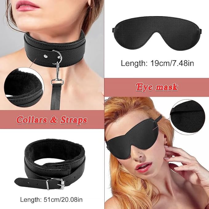 Fashion 10 Piece [Black] Leather Pilates Indoor Training Set, Fun Wrist and Hip Stretching Cosplay Accessories, Couple Gifts