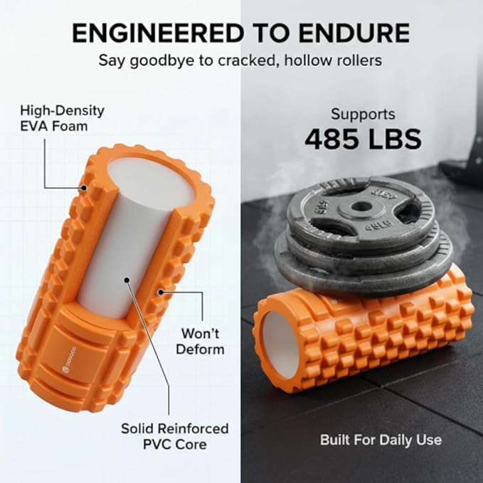 Strong Foam Roller - Deep Tissue Medium Density Muscle Massager with Myofascial Trigger Point Release, Back Massage Roller for Soreness and Mobility 13 x 5.5 Inch