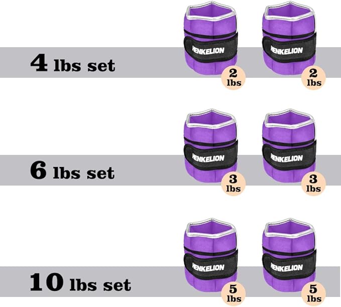 Henkelion 1 Pair 2 3 5 10 Lbs Adjustable Ankle Weights for Women Men Kids, Strength Training Wrist and Ankle Weights Sets for Gym, Fitness Workout, Running, Lifting - Black Grey Pink Blue Purple