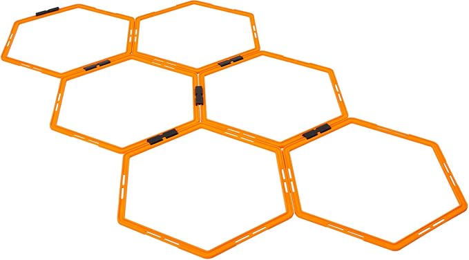 Hex Agility Rings Set of 6/12 Rings for Speed & Agility Footwork Training, Hexagon Ladder with Fitness Equipment Sport Workout Home Gym, Kids and Adults (Orange)