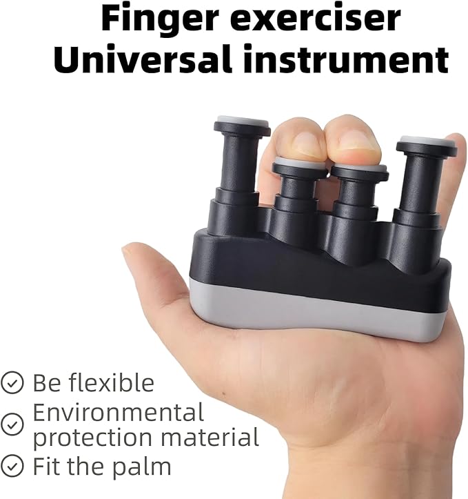 Finger Strengthener, Nalu Hand Grip Trainer Exerciser for Piano, Guitar, Bass, Ukulele Players, Plastic Material, Lightweight and Portable - Improve Finger Flexibility, Strength,1 Pack (Black+Gray)