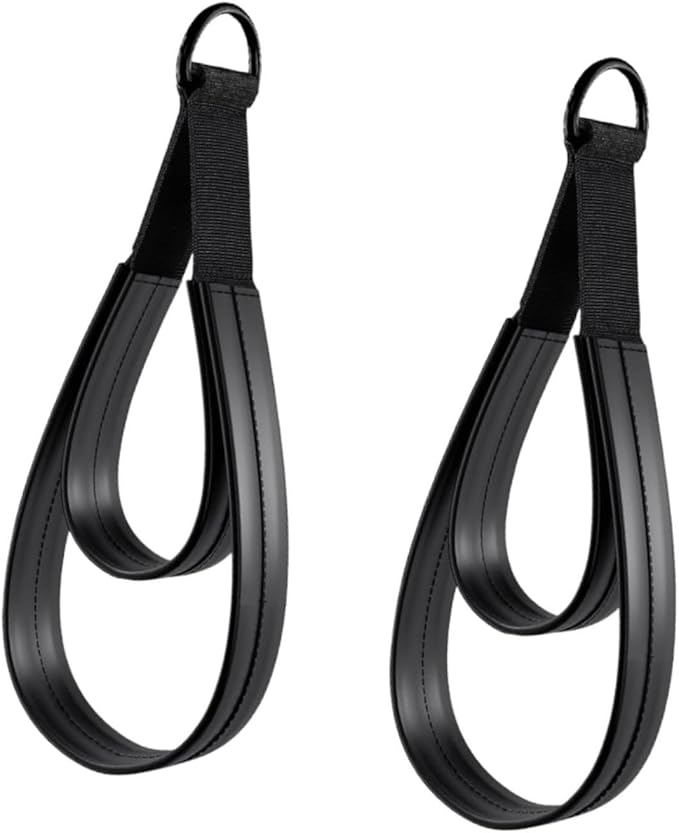 2Pcs Pilates Double Loop Straps for Reformer,Nonslip Comfortable Grip for Ankle Arms Improve Flexibility Strength Dexterity, Black Rings