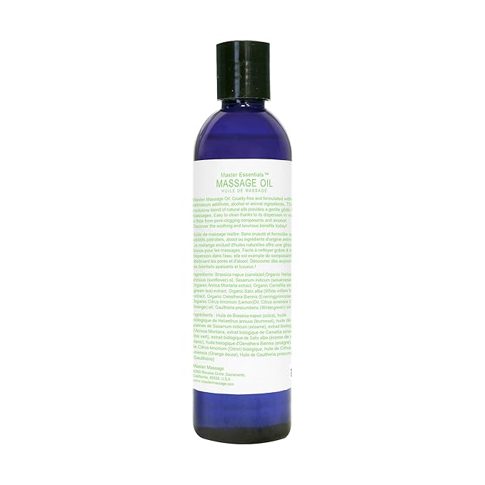 Master Massage Organic Massage Oil - 8 fl oz, Refreshing Sense, Water-Soluble, Skin-Nourishing Formula for Relaxation, Ideal for Massage Therapy and Home Use, Pack of 4