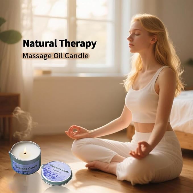 Massage Candle 3 Pack Scented Soy Wax Massage Body Oil for Home SPA, Nourishing Coconut Oil Infused Low Temp Aromatherapy Candle 6.9OZ (Lavender,Lemon Grass,Little Black Dress)