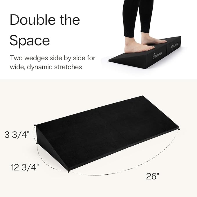 StrongTek XL Foam Yoga Wedge Blocks, Black, Set of 2, 16.5° Incline, 13" × 12.75" × 3.75", for Yoga, Stretching, Squats & Physical Therapy