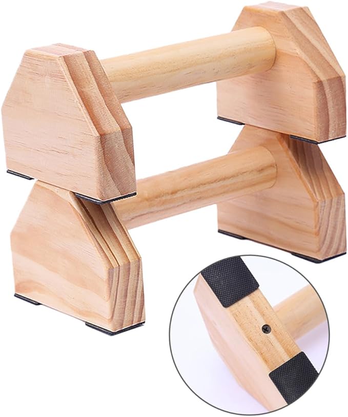 CHILDWEET Solid Wood Handstand Bar and Push-up Bracket Set, Muscle Training Fitness Equipment with Non-slip Base for Home Calisthenics and Strength Workouts