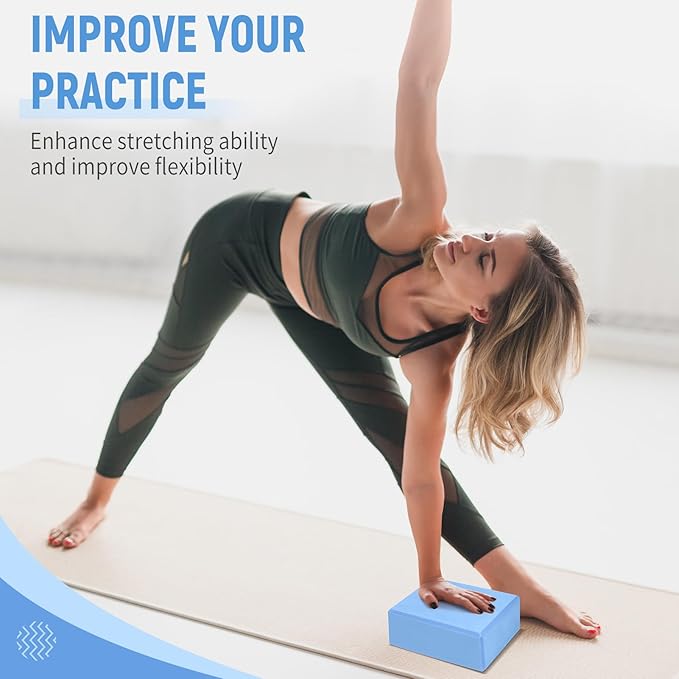 Yoga Blocks 2 Pack 9x6x3 Inches, Sturdy Foam Yoga Block, Premium EVA, Non Slip High Density for Pilates Meditation, Stretching and Toning