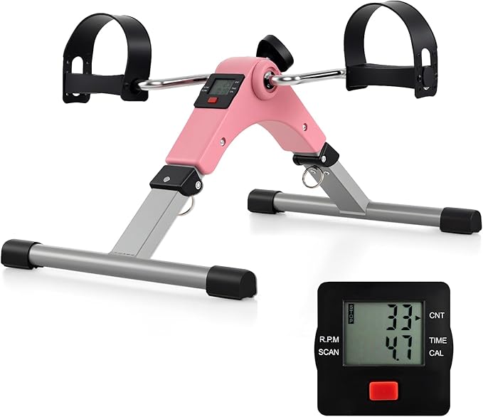 GYMAX Pedal Exerciser, Under Desk Bike Foldable with LCD Display for Arms & Legs Workout, Portable Mini Exercise Bike for Seniors Office Home Fitness