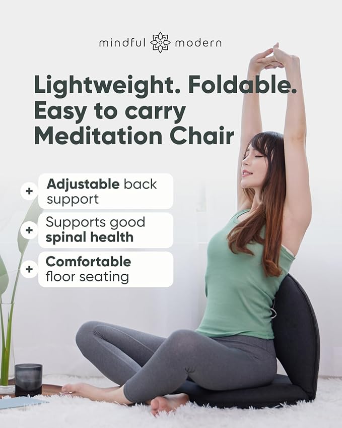 Mindful Modern Meditation Chair | Adjustable Floor Chair with Back Support | Padded Floor Seat for Posture Support and Comfort | Portable Folds Flat for Storage | Indoor/Outdoor Use | Stone Black