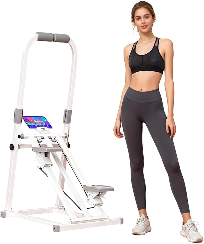 Foldable Stair Stepper with Handlebar, Adjustable Resistance Stepper Machine, Quiet Climber Cardio Equipment with Timer & Phone Holder for Home Gym