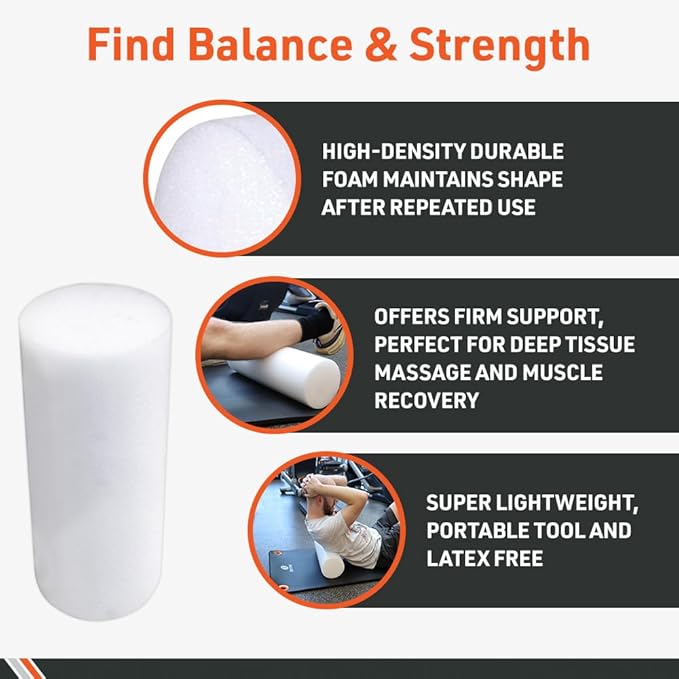 Body Sport Foam Roller, Full Round 6 in. x 18 in. – Lightweight & Durable for Flexibility, Strengthening & Rehab – High-Density Foam for Muscle Reeducation, Spinal Stabilization & Pressure Relief