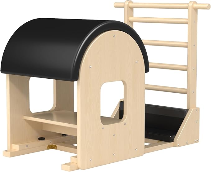 Black Pilates Ladder Barrel, Wooden Spine Corrector Pilates Machine for Home Workout, Pilates Arc for Balance, Core Strengthening and Stretching-Ngxmky