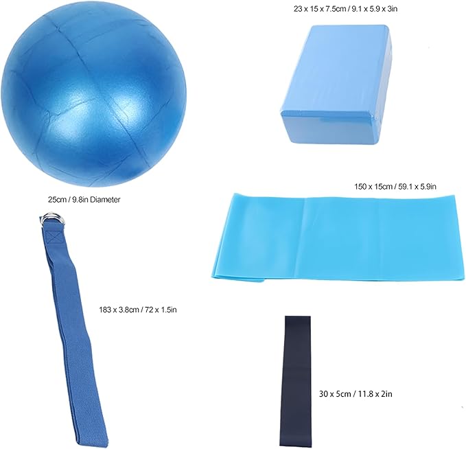 5pcs Set Yoga Fitness: Yoga Block Stretch Belt Latex Towel Resistance Loop Yoga Ball, Yoga Starter Kit for Home Workouts