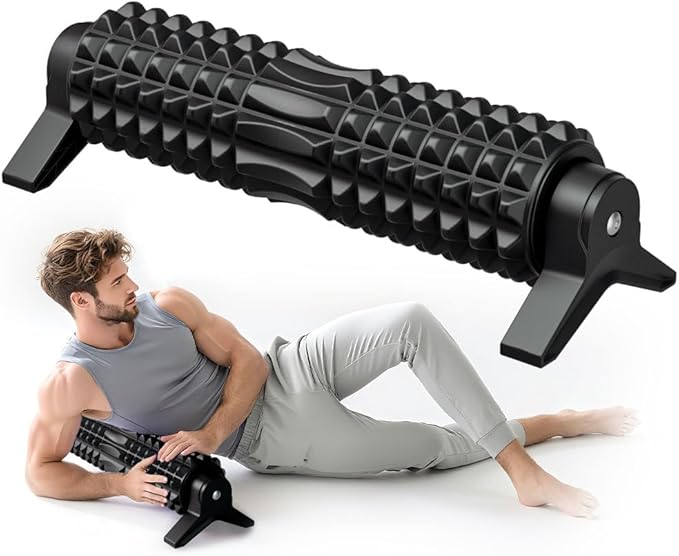 RUNWE Foam Roller with Stand - Bracket Foam Roller for Back Pain, 21 inch Trigger Point Deep Tissue Massage Roller, Medium Density Grid Bracket Foam Rollers, Leg Roller for Muscles Deep Tissue