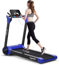 Goplus 3HP Treadmill with Desk Workstation, Superfit Foldable Treadmills for Home Office, Adjustable Height, Bluetooth Speaker, APP Control, LED Display, 25 Preset Programs, Portable Running Machine